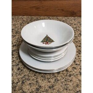 Sea Gull Fine China Holiday Christmas Tree 9pc Serving Bowls Plates Small Plates